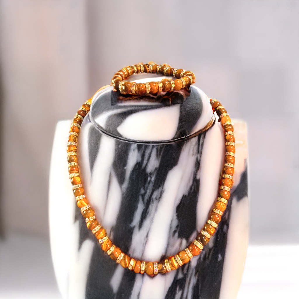 Brown Tiger-eye Stone Bead Necklace