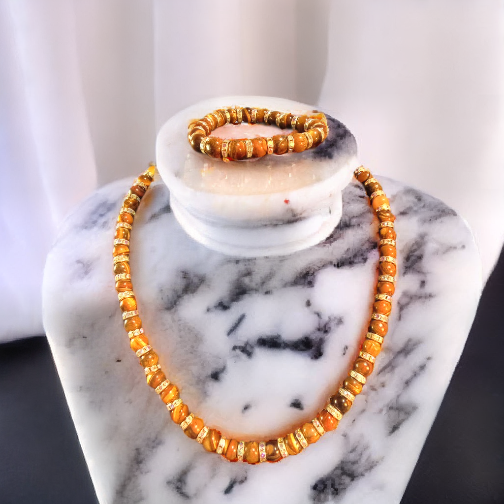 Brown Tiger-eye Stone Bead Necklace